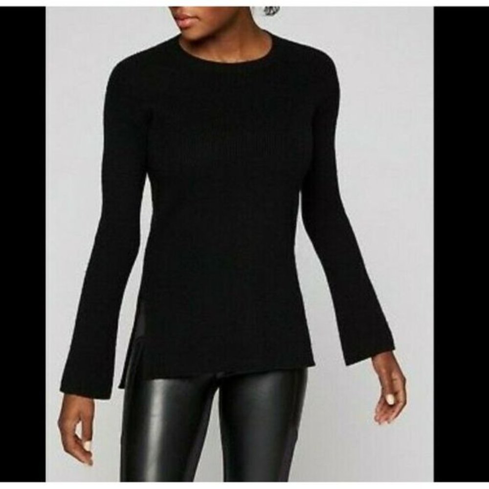 Athleta Bell Sleeve Wool Cashmere Knit Sweater M Crew Neck Pullover Black - Picture 1 of 10